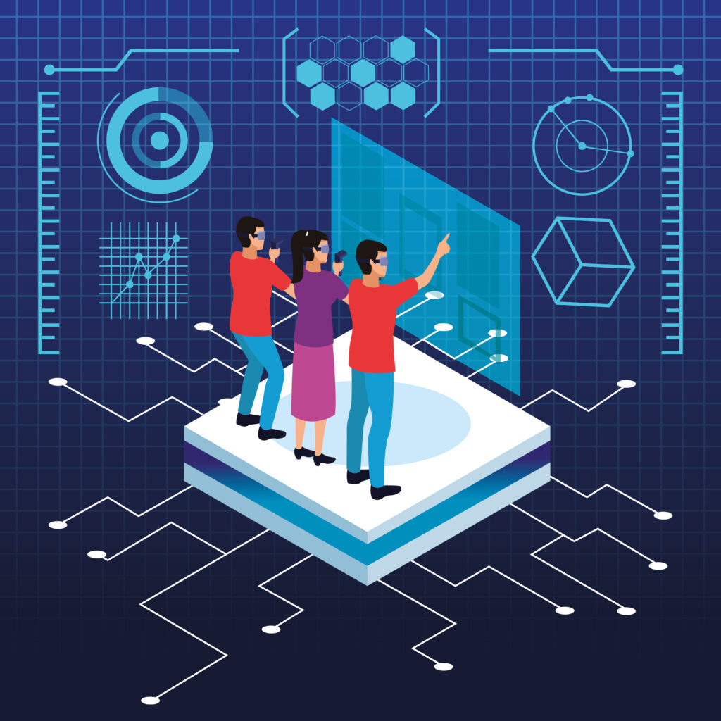 “Digital architecture showing the AI business strategy pillars: data foundation, predictive analytics, automation, governance, and MLOps.”